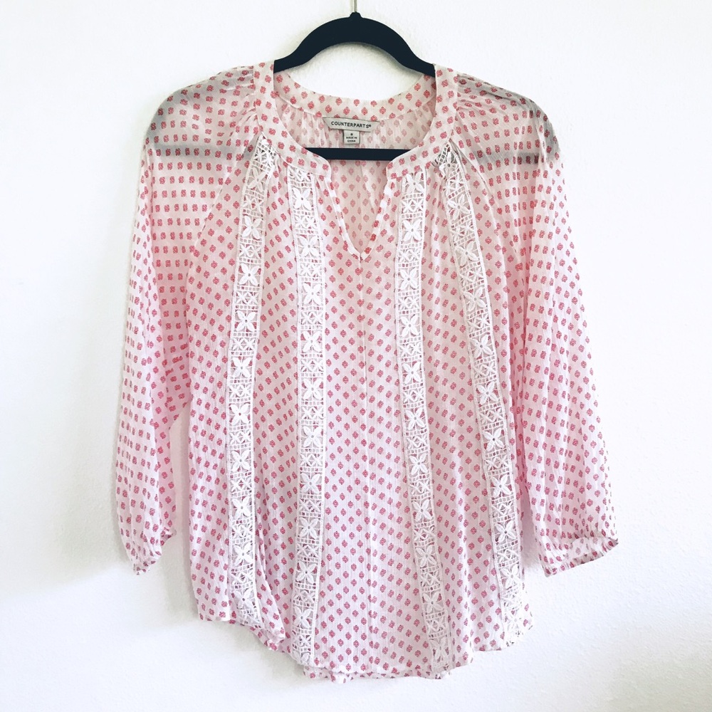 Counterparts Pheasant Balloon Sleeve Lace Top